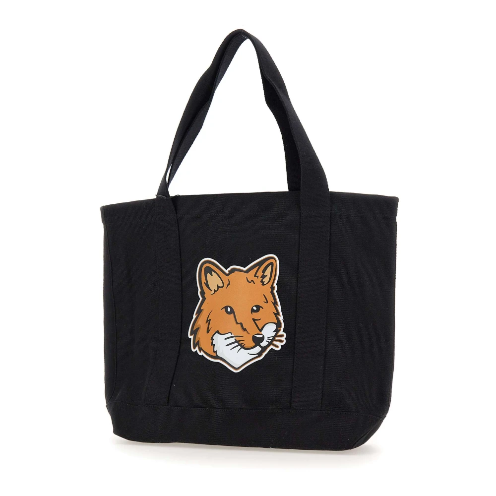 Maison Kitsuné Zwarte Katoenen Shopper Tas met Vos Logo Black Heren