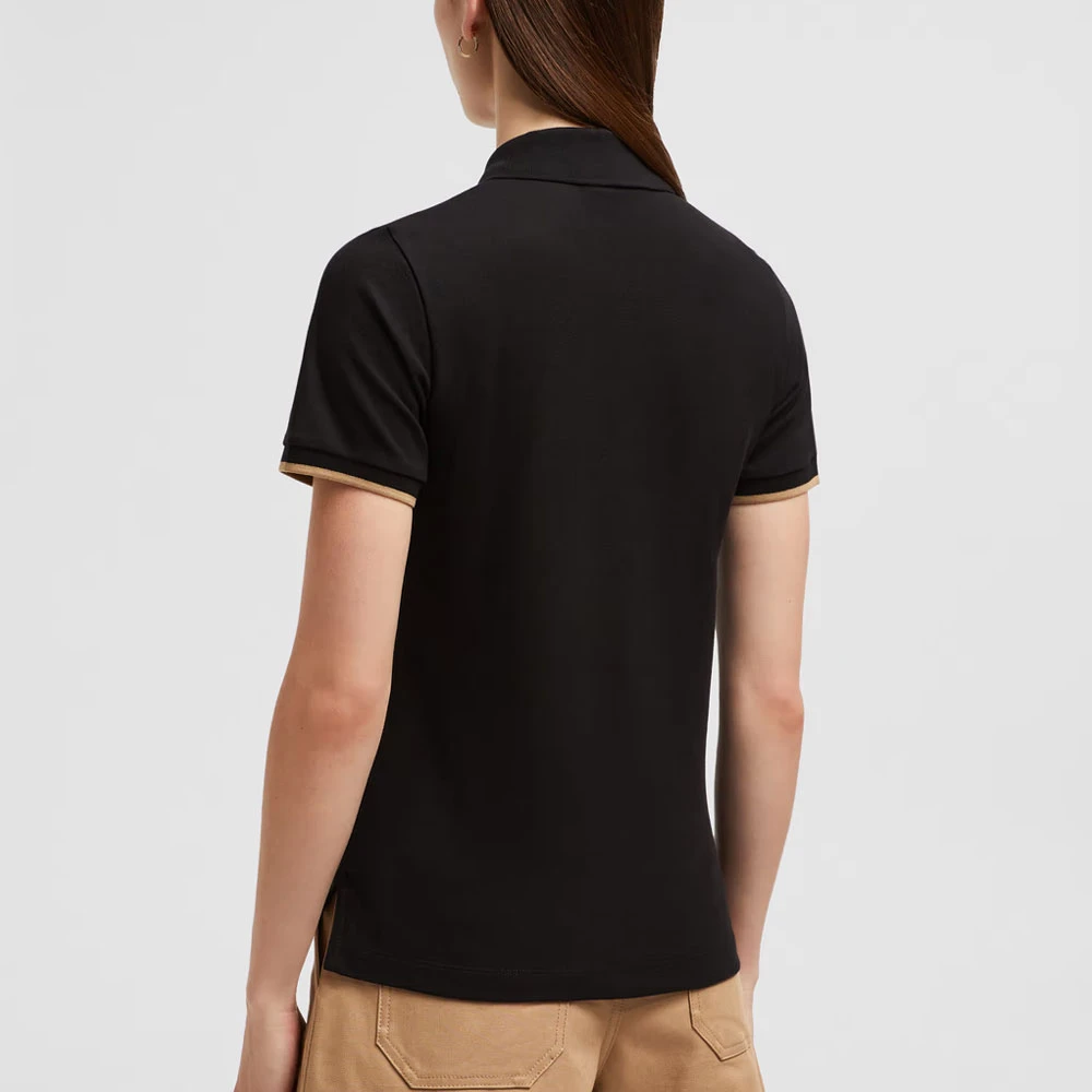 Moncler Logo Patch Piquet Polo Zwart Black Dames