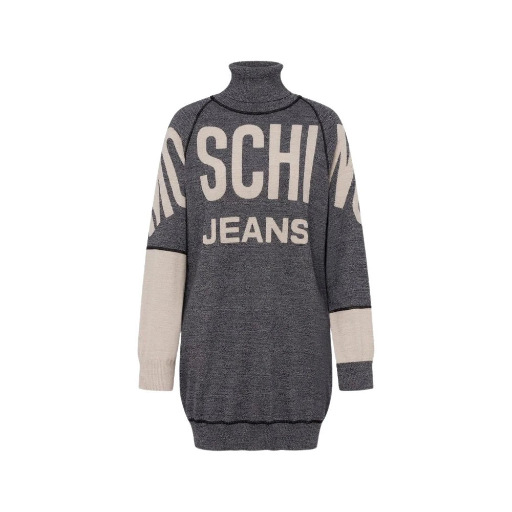 Moschino Donna Grigio Abito Intarsia In Pura Lana
