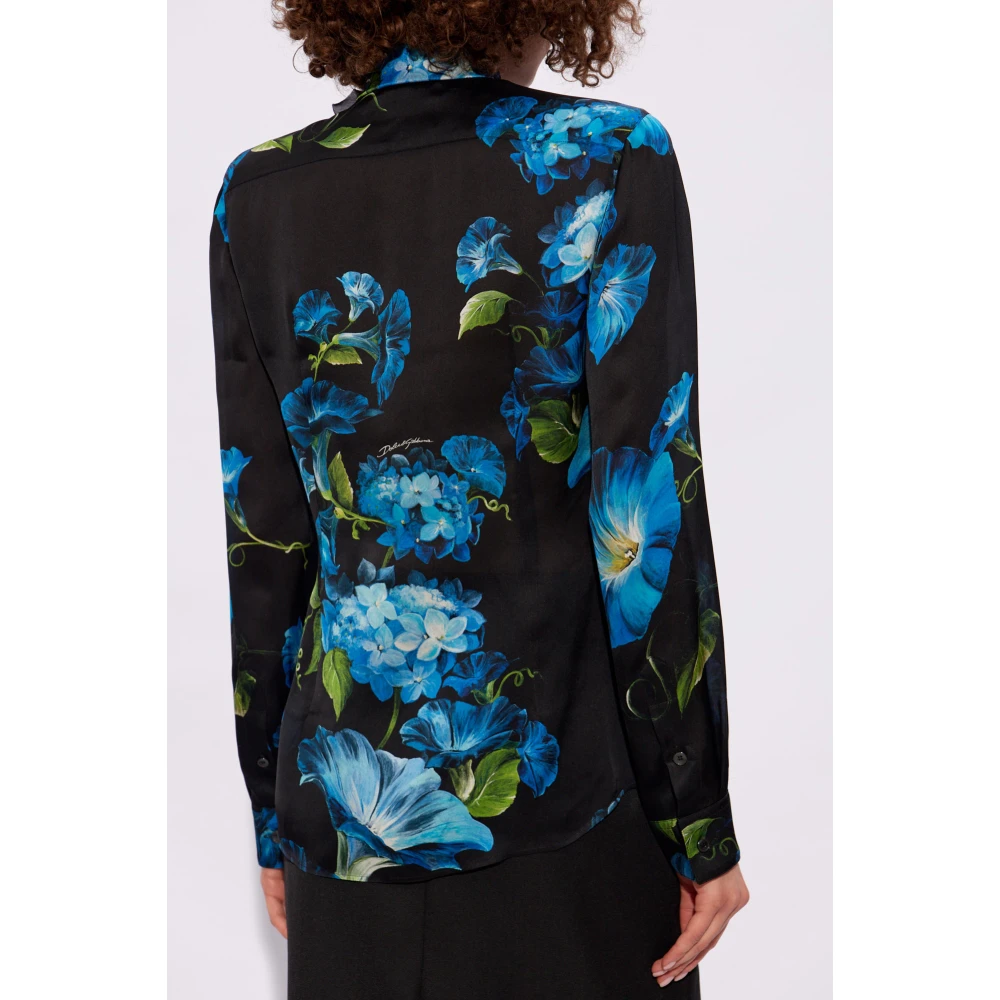 Dolce & Gabbana Zijden shirt met bloemenmotief Black Dames