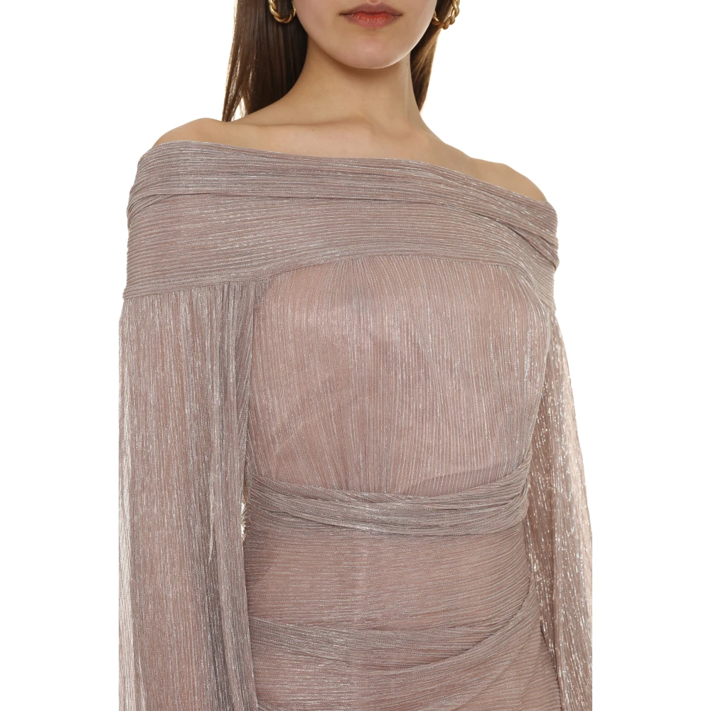 Talbot Runhof Metallic Off-Shoulder Gedrapeerde Jurk Pink Dames