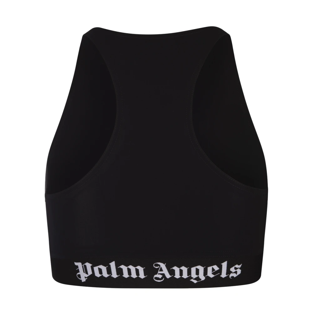 Palm Angels Zwarte Sport Crop Top Racer Halslijn Black Dames