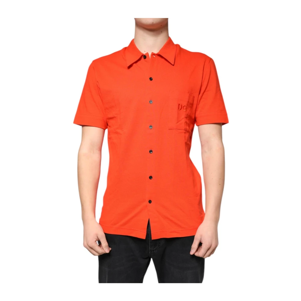 Dolce & Gabbana Men's Orange Short Sleeve Shirts, M, Slim Fit Polo Shirt