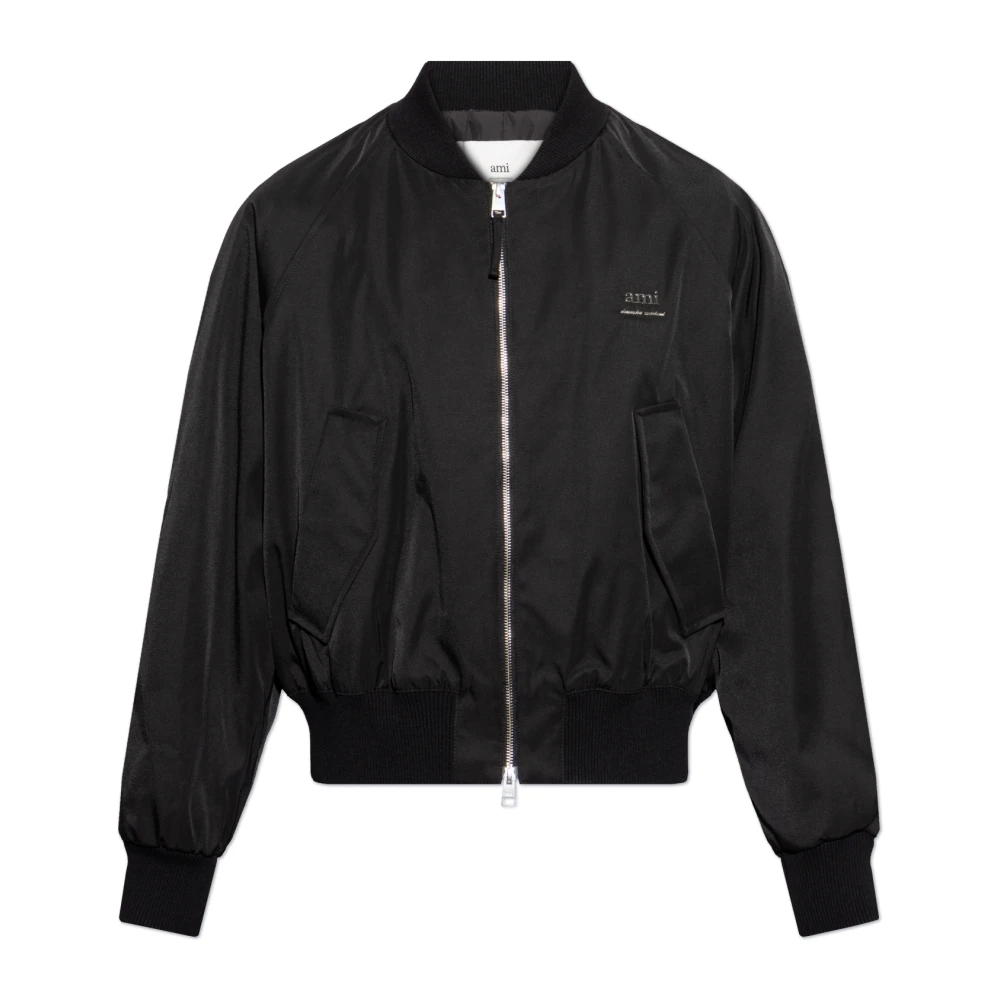 Ami Paris Men's Black Bomber Jackets, M, Logo Bomber Jacket