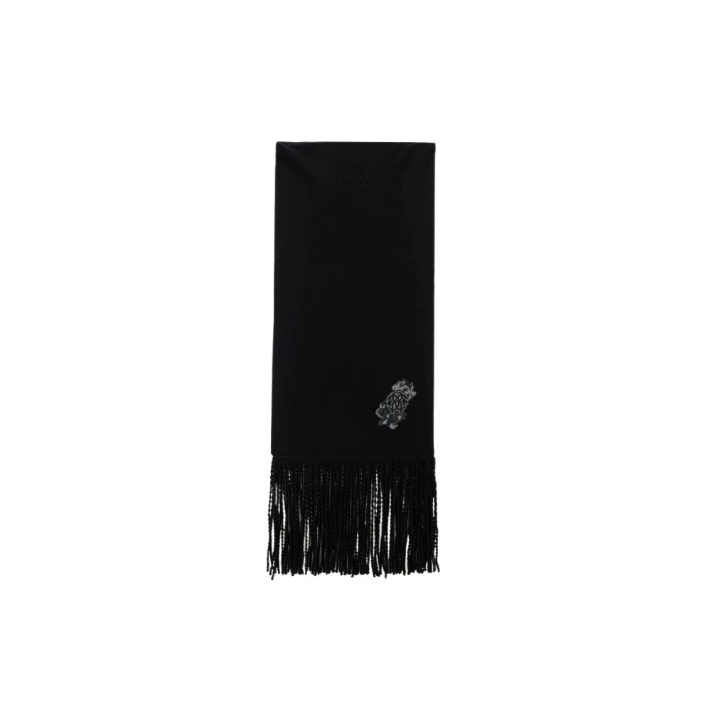 Roberto Cavalli Women's Black Wool And Cashmere Scarf With Monogram Rc - Winter Scarves - One Size - Accessories
