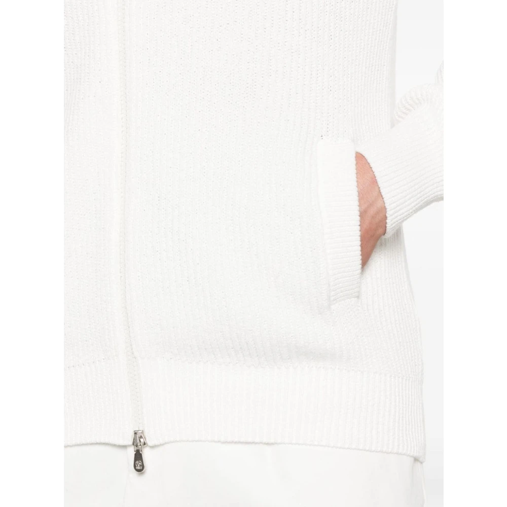 BRUNELLO CUCINELLI Wit Geribbeld Katoen Zip Vest White Heren