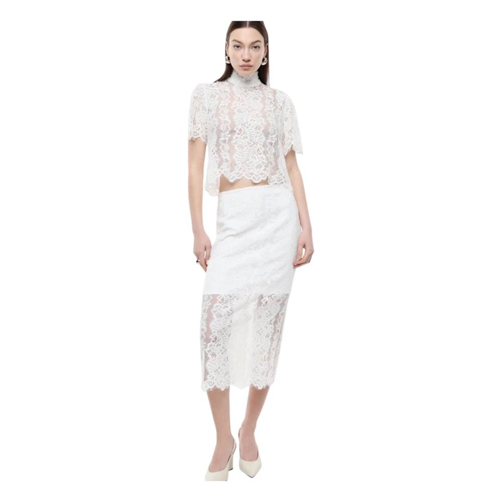 Imperial Vrouw Wit Overhemden Dames, L, Lace Crop Top