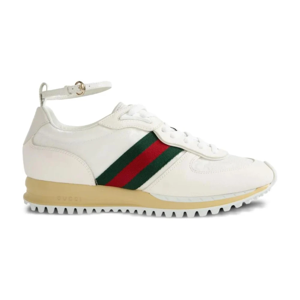 Gucci Ace Stripe Ankle Strap Sneaker Dames Schoenen Wit