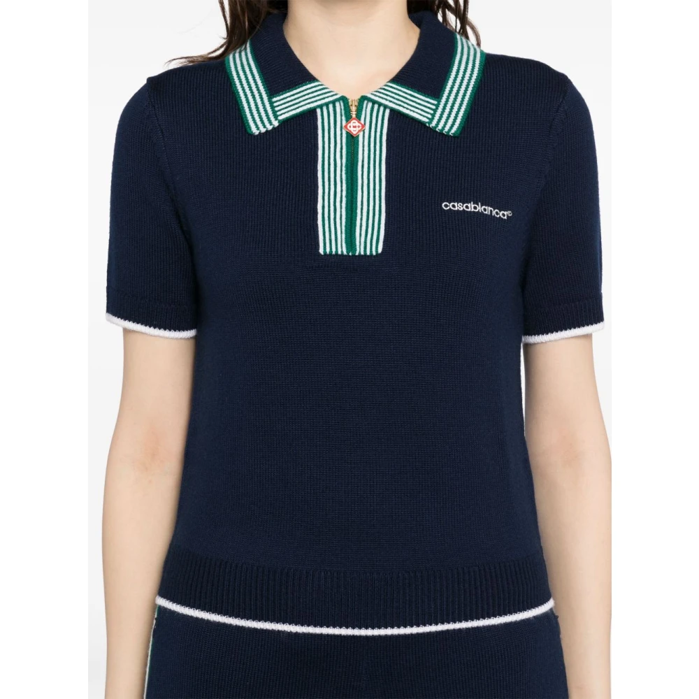 Casablanca Blauwe Gebreide Tennis Polo met Rits Blue Dames