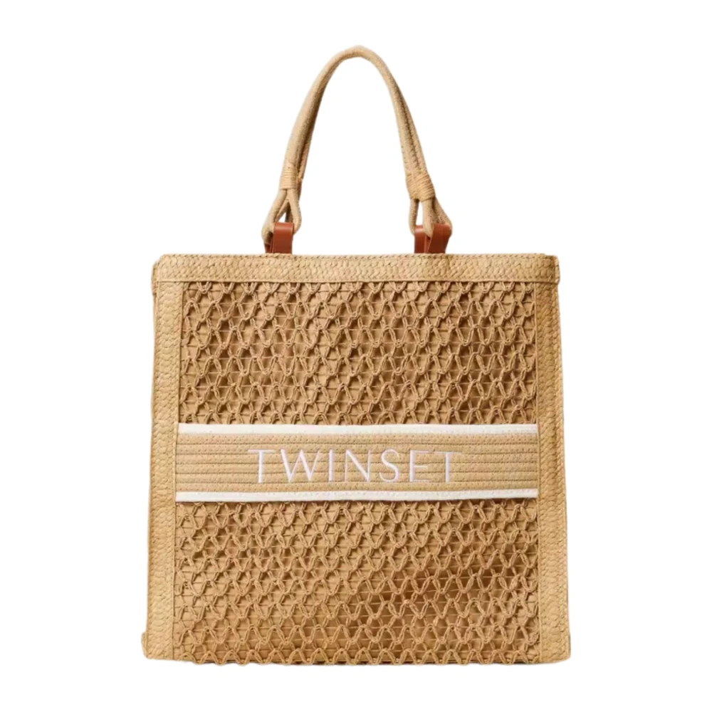 Twinset Geweven Shopper Tas met Ottoman Trim Yellow Dames