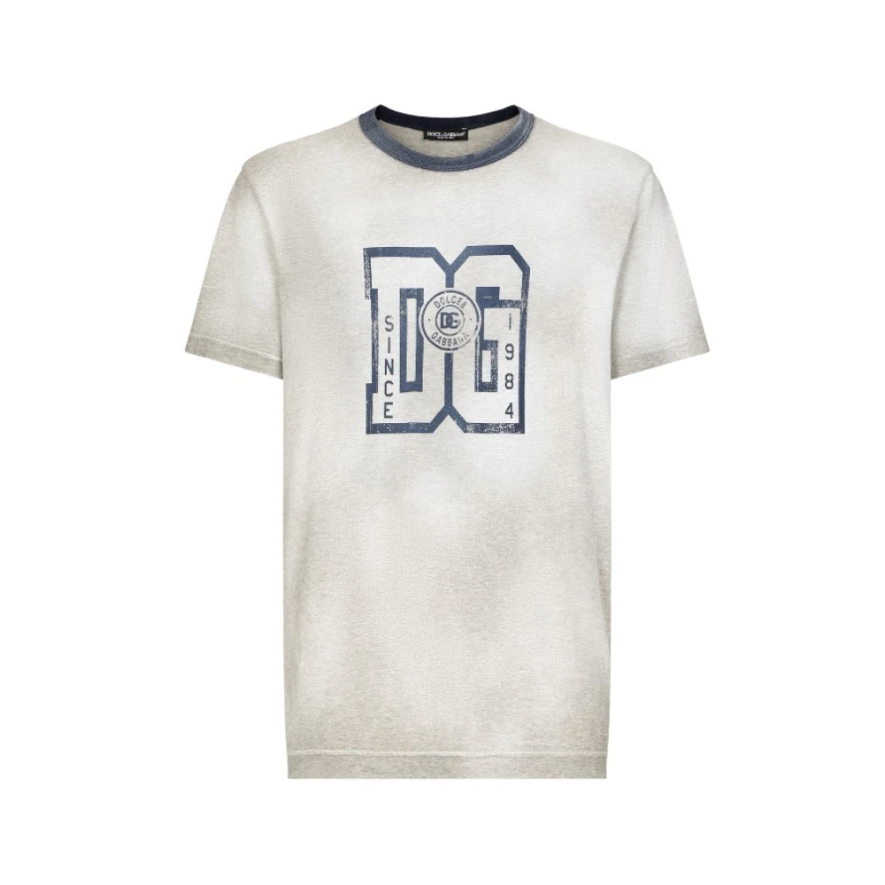 Dolce & Gabbana Logo-Print Crew-Neck T-Shirt DG Grande F Melange Gray Heren
