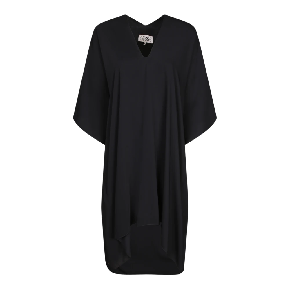 Mm6 Maison Margiela Vrouw Zwart Overhemden Dames, 2XS, Polyester, Midi Gedrapeerde Jurk