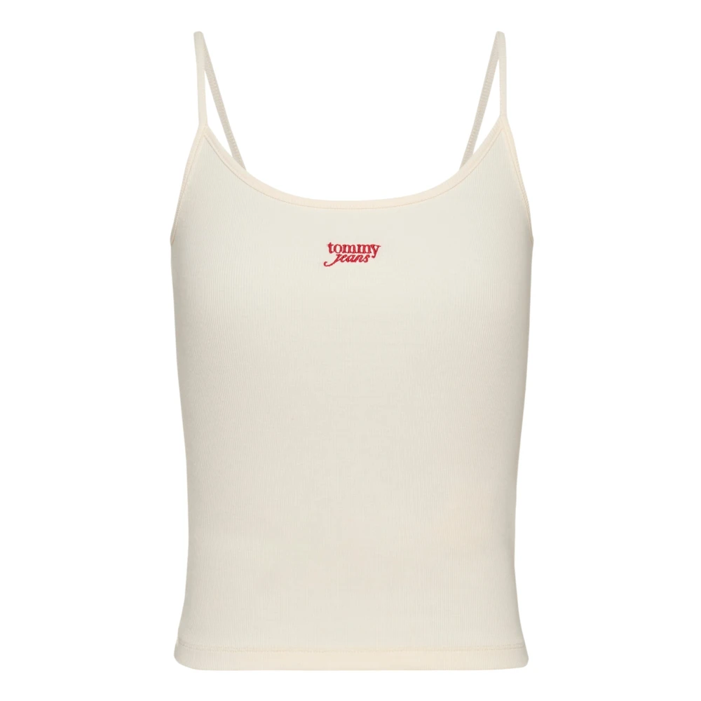 Tommy Jeans Elegante V-hals Katoenen Top White Dames