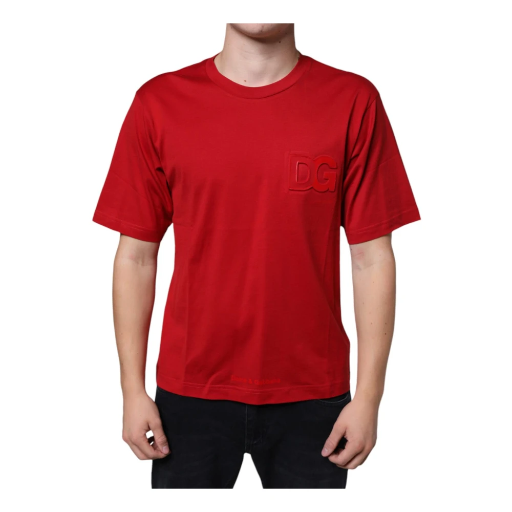 Dolce & Gabbana Rode Katoenen Logo Print T-shirt Red Heren