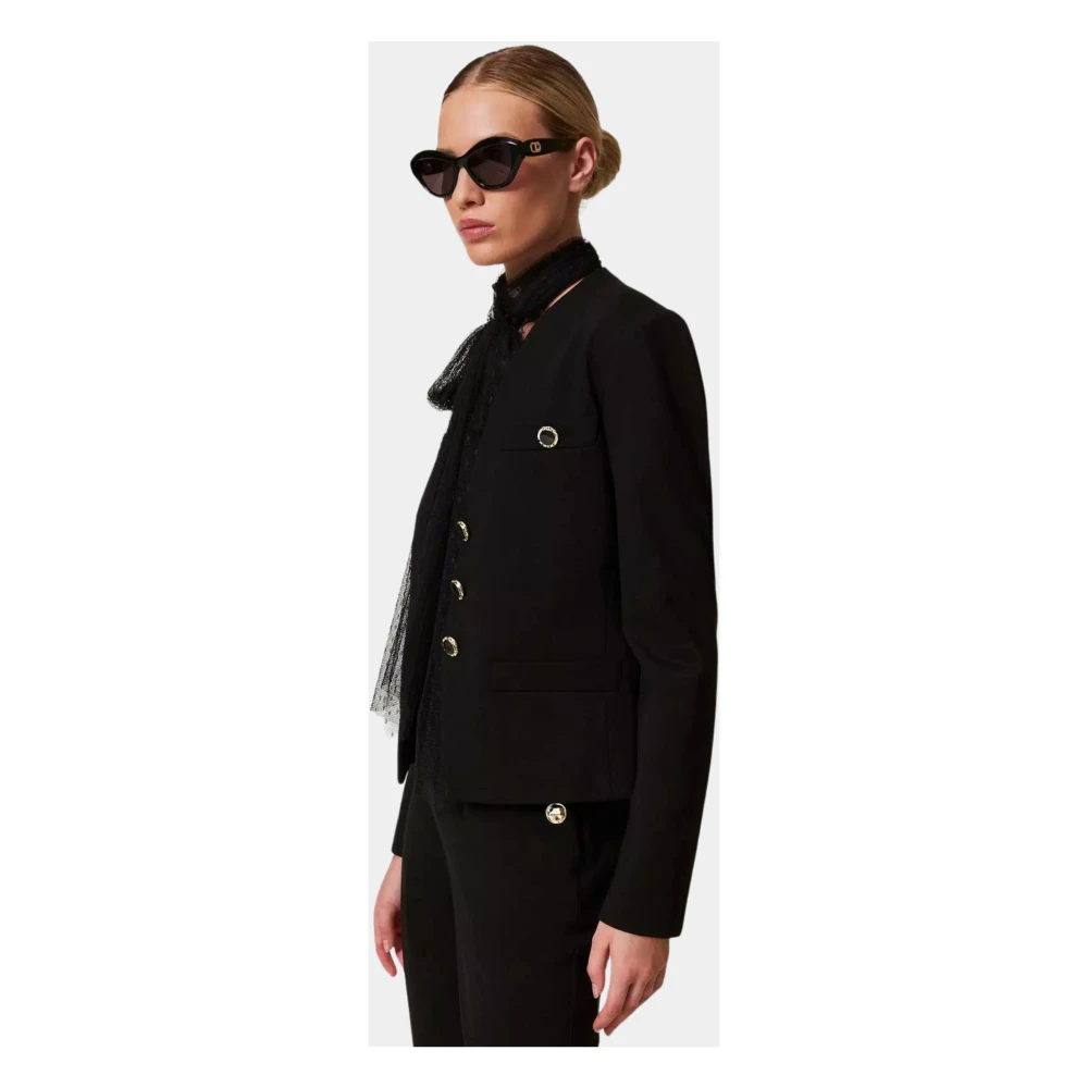 Twinset Zwarte Jersey Blazer met Juweelknopen Black Dames