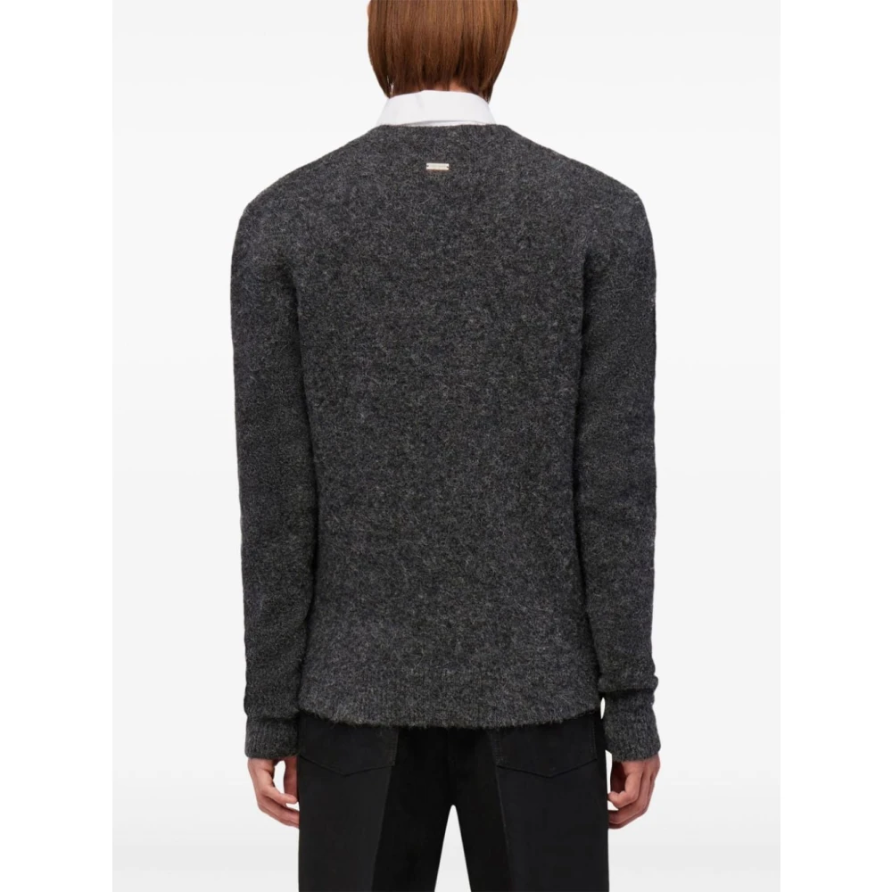 Salvatore Ferragamo Alpaca Cashmere Silk V-Neck Sweater Gray Heren