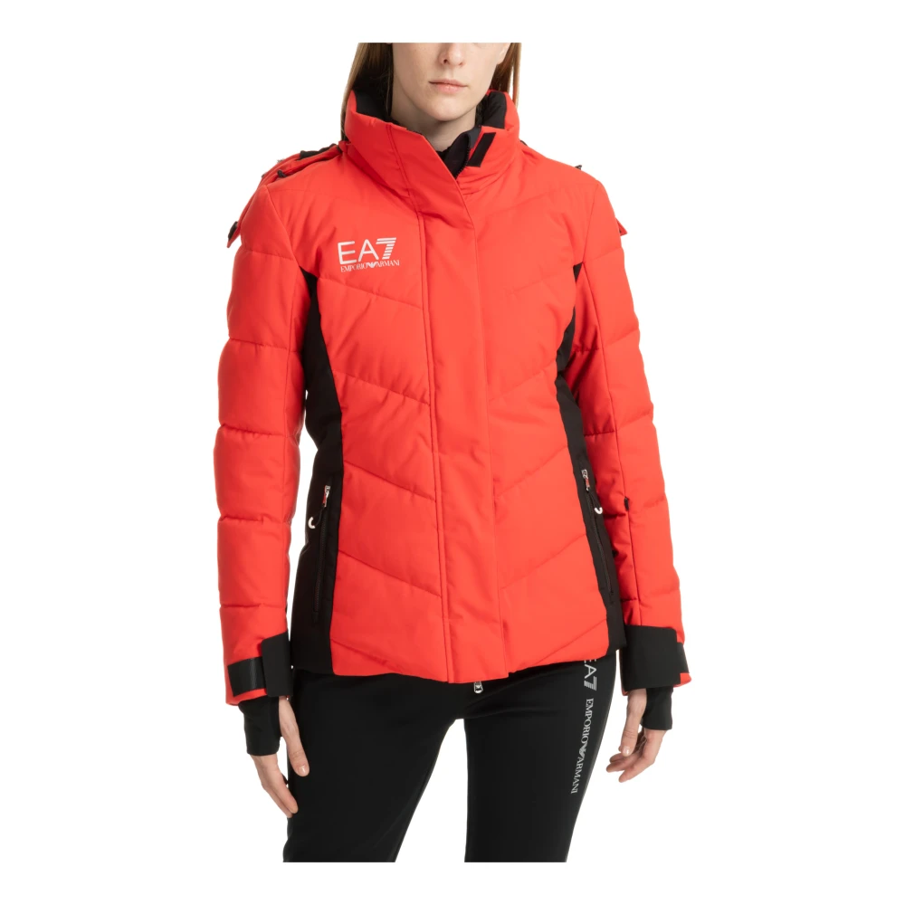 Emporio Armani EA7 Multikleur Rits Ski Jas met Capuchon Red Dames