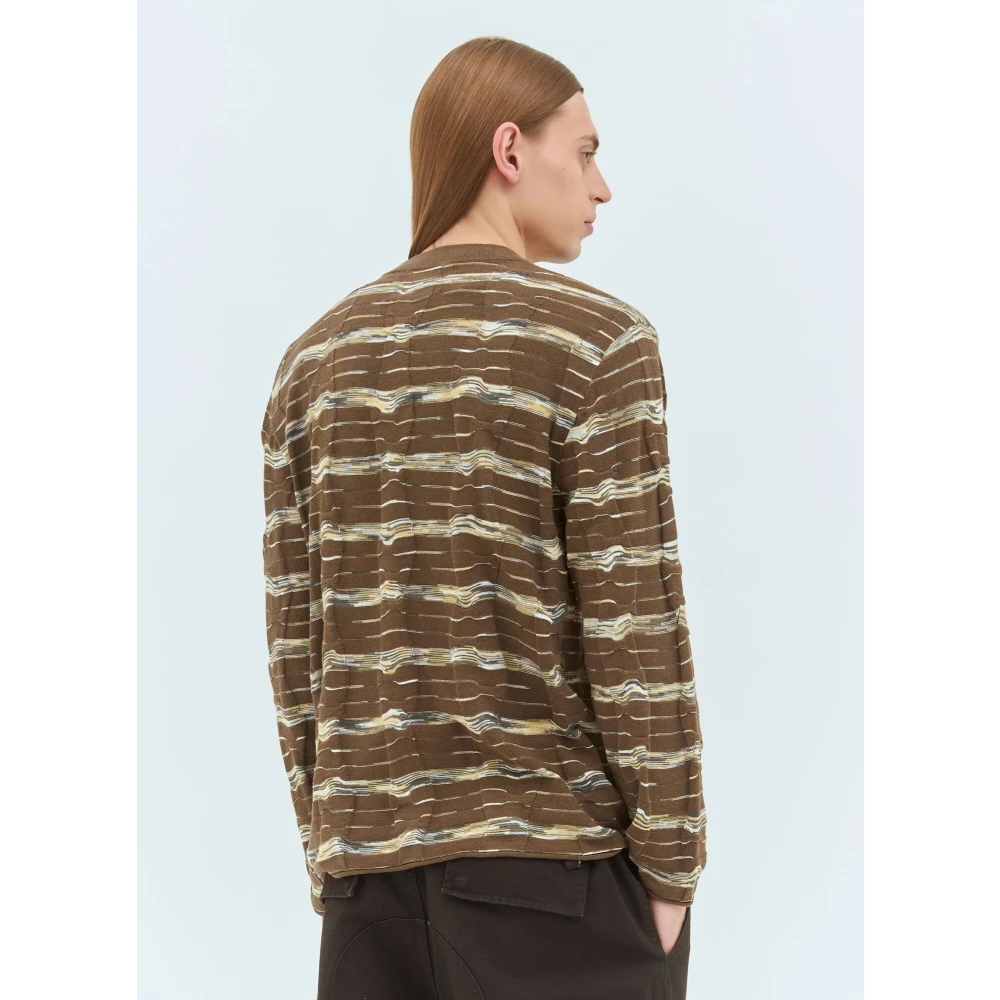 Brain Dead Gestreepte Crewneck Sweater Brown Heren