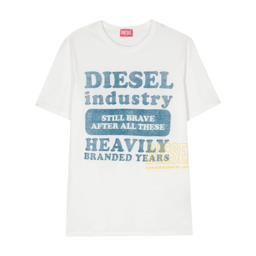 Diesel Katoenen Logo Print T-shirts en Polos White Heren