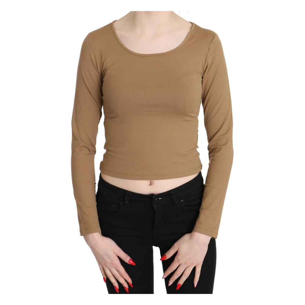 GF Ferre Brown Round Neck Long Sleeve Slim Crop Top Blouse - IT40|S - Image 2