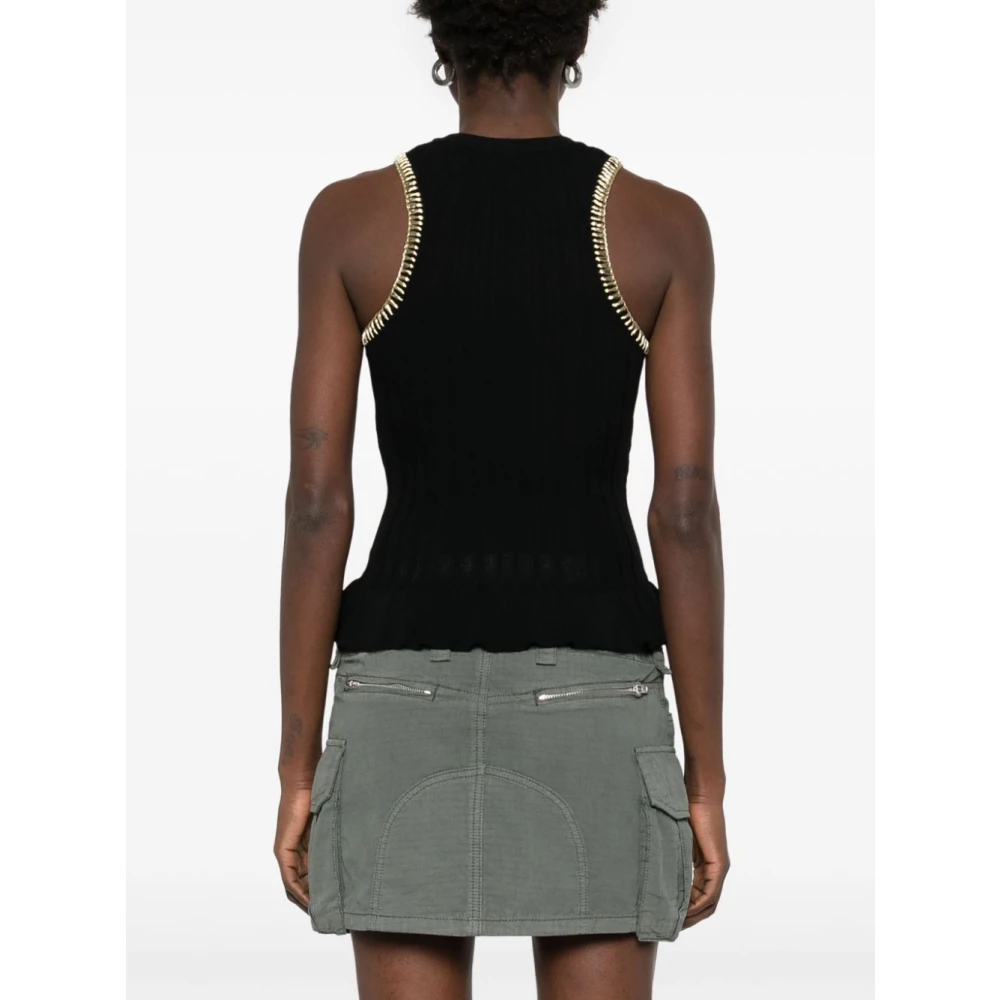Ganni Stijlvolle Tanktop met Whipstitch Trim Black Dames