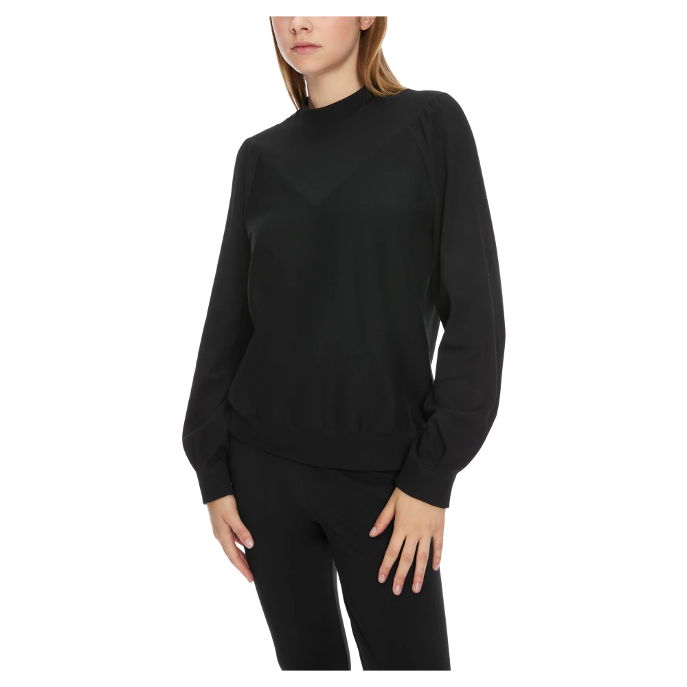 Marc Cain Geribbeld T-shirt met lange mouwen en raglanmouwen Black Dames