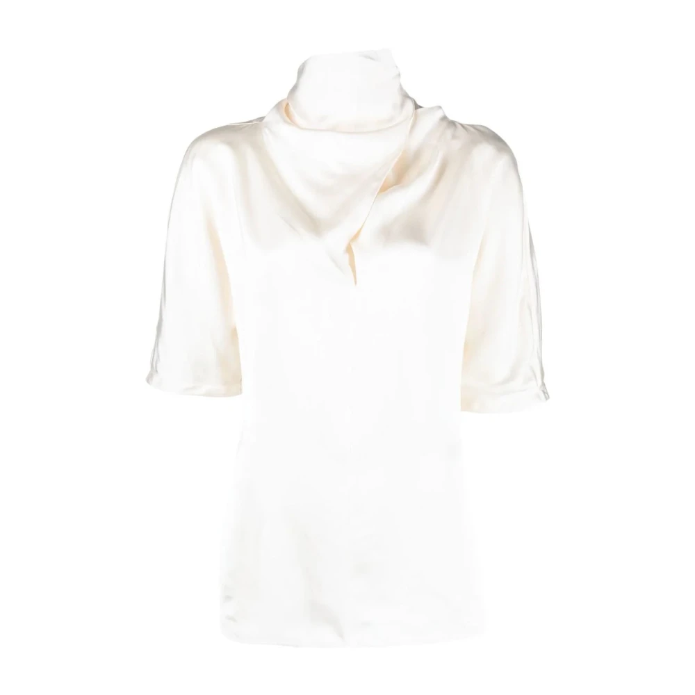 Jil Sander Women's Beige Satin V-Neck Blouse