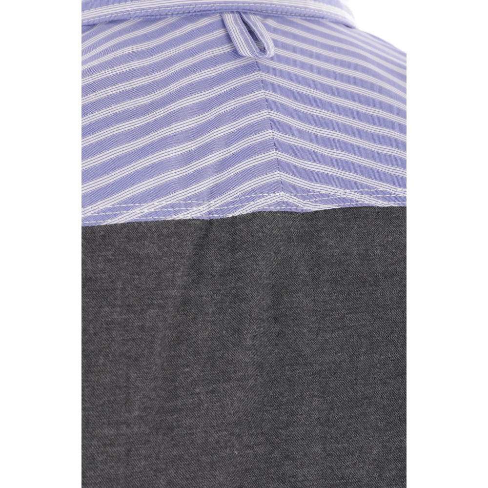 Junya Watanabe Gestreept katoenen overhemd met flanellen elleboogpatches Blue Heren