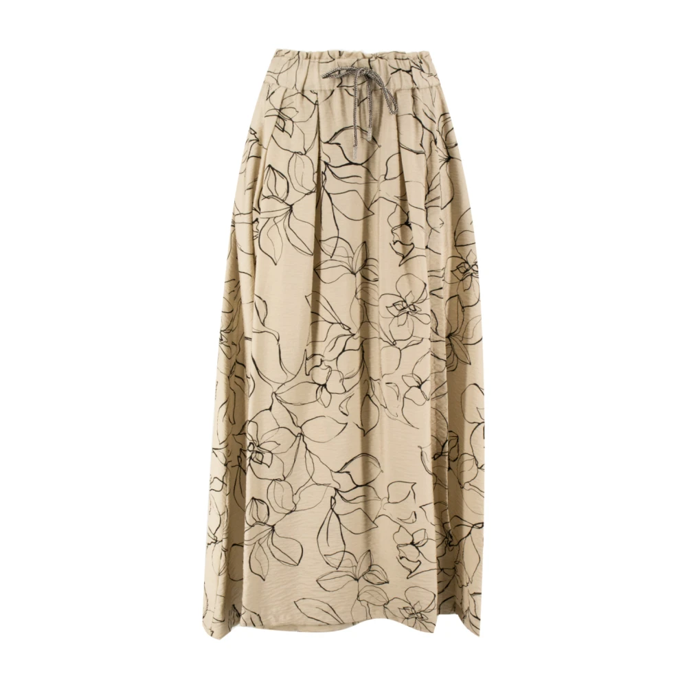 Panicale Bloemenprint Midi Rok met Plooien Beige Dames