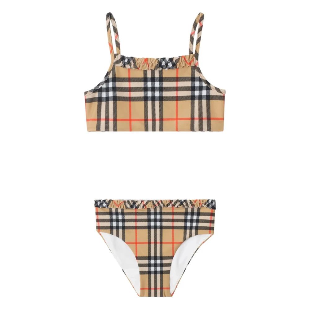 Burberry Girls Beige Kids Bikinis, 12 Y, Ruffle Trim Check Bikini
