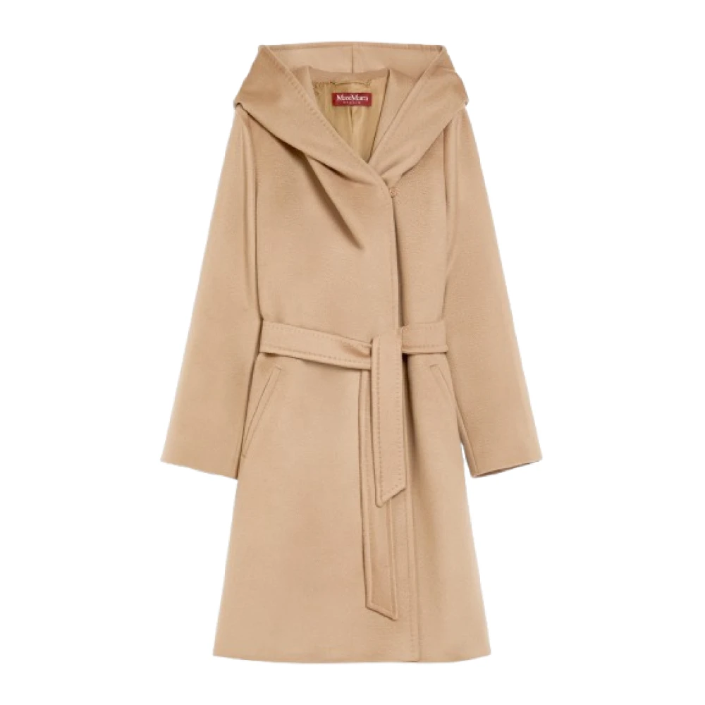 Max Mara Studio Kort Kamelullrock med Huva Brown, Dam