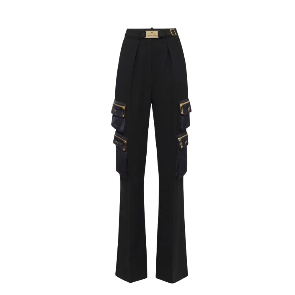 Elisabetta Franchi Zwarte Crêpe Broek met Nylon Zakken Black Dames