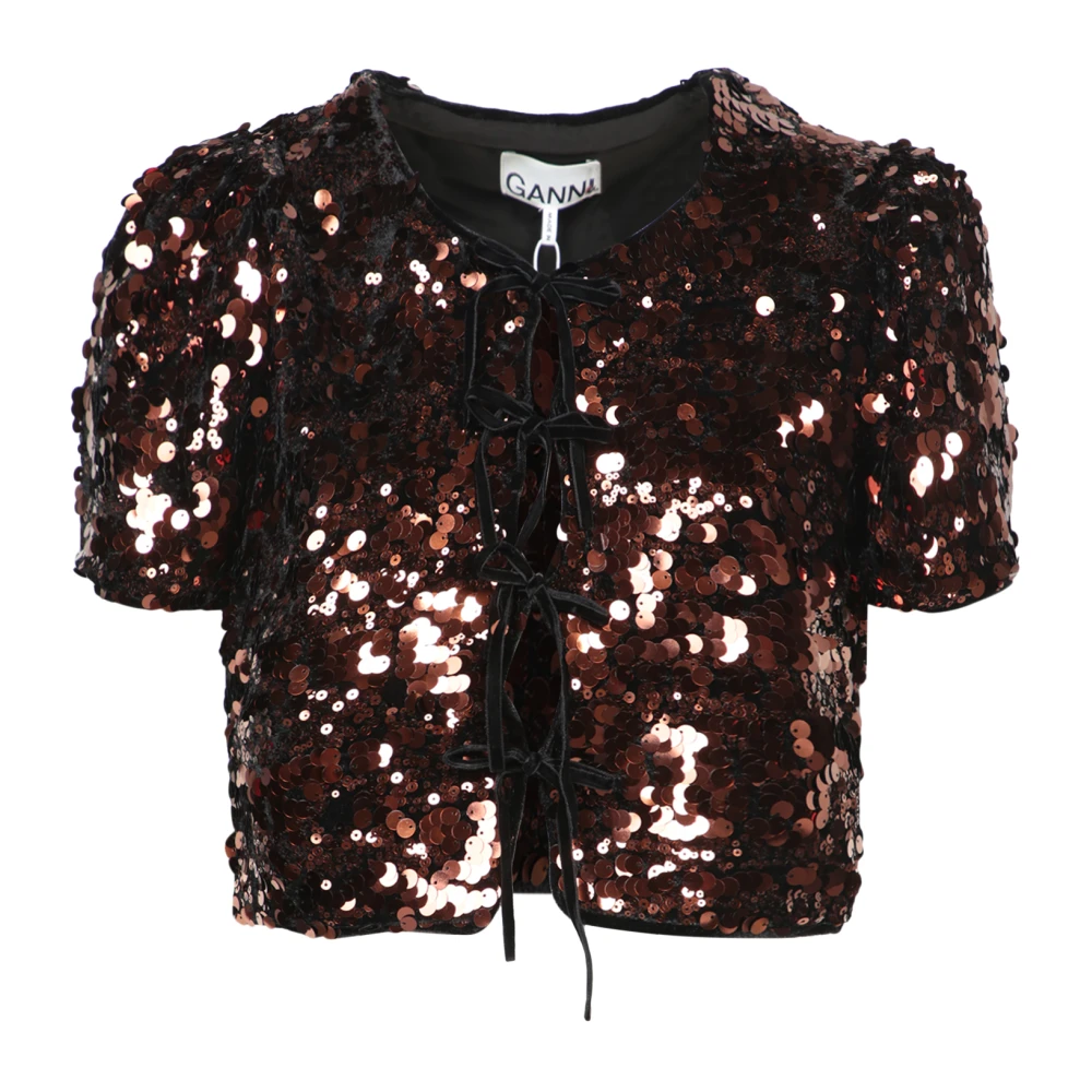 Ganni Bruine Paillet Top voor Vrouwen Brown Dames