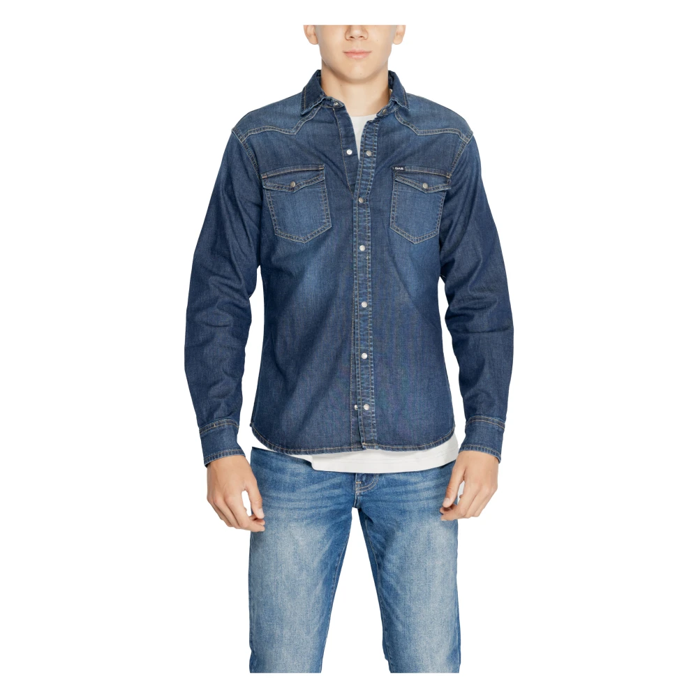 GAS Blauw Katoenmix Shirt Mannen Herfst Winter Blue Heren