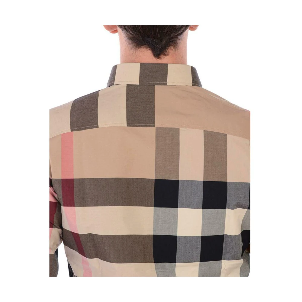 Burberry Check Stretch Poplin Overhemd Beige Heren