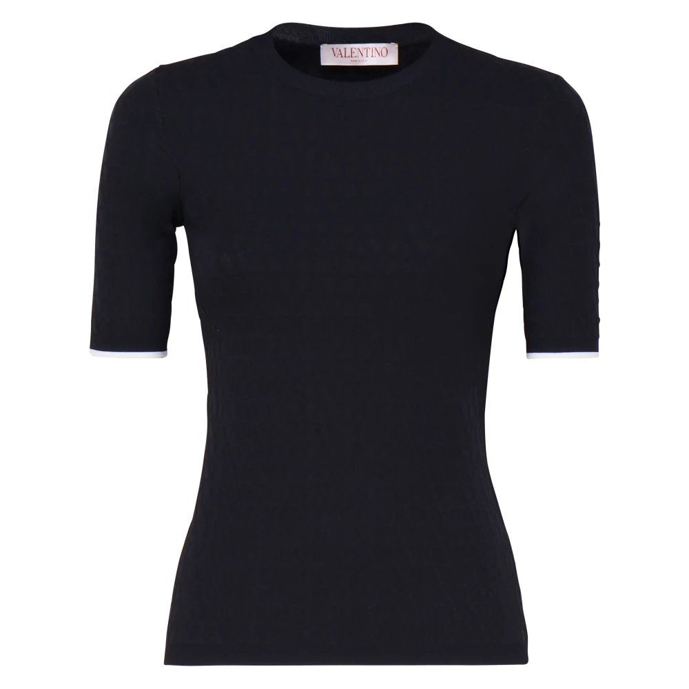 Valentino Garavani Blauwe Elastische Ronde Hals T-shirt Blue Dames