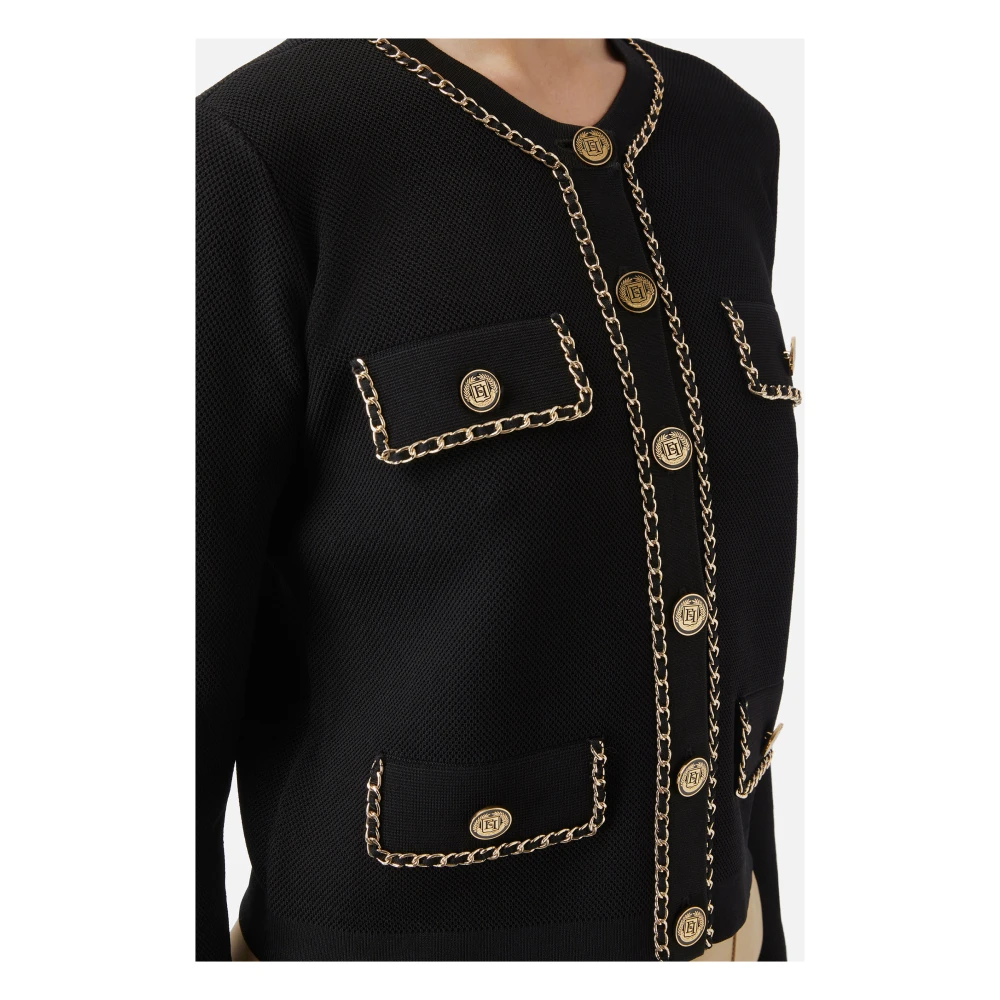Elisabetta Franchi Zwarte Korte Honingraat Gebreide Jas Black Dames