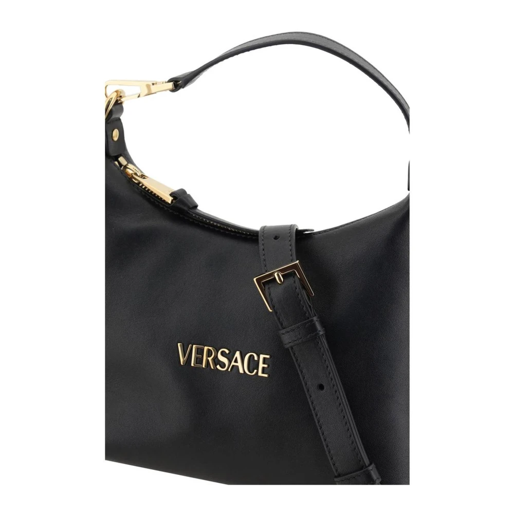 Versace Monogram Plaque Leren Hobo Handtas Black Dames
