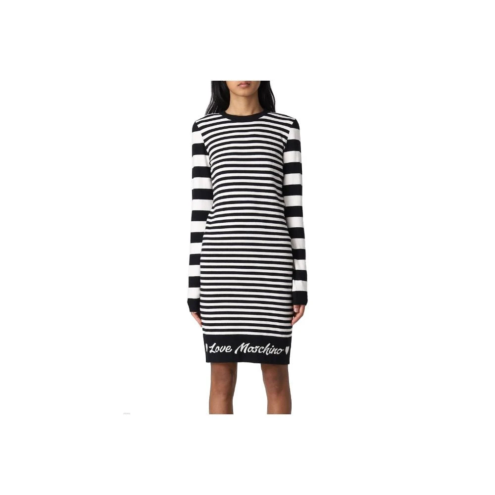 Love Moschino Gestreepte Logo Gebreide Jurk Black Dames