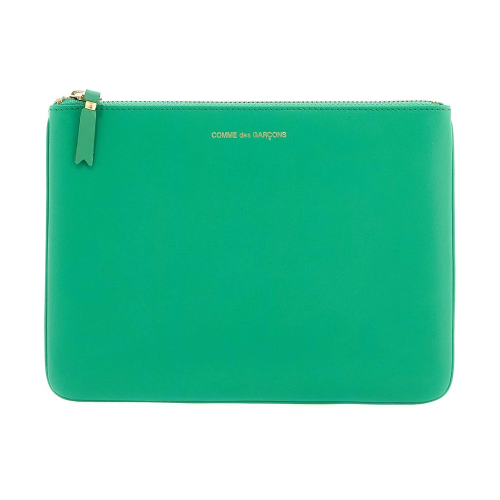 Comme des Garçons Gelamineerde Logo Leren Pouch met Rits Green Dames