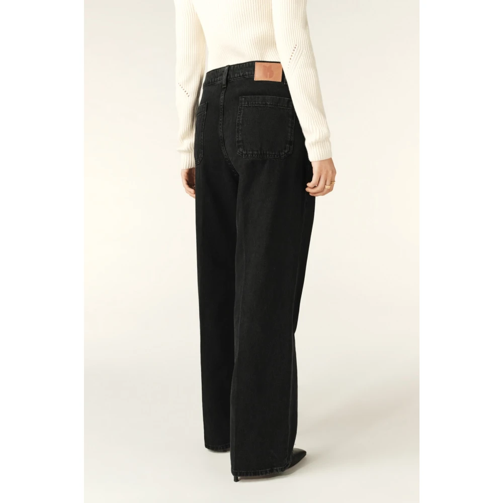 BA&SH Zwarte Stone Washed Loose Fit Denim Broek Black Dames