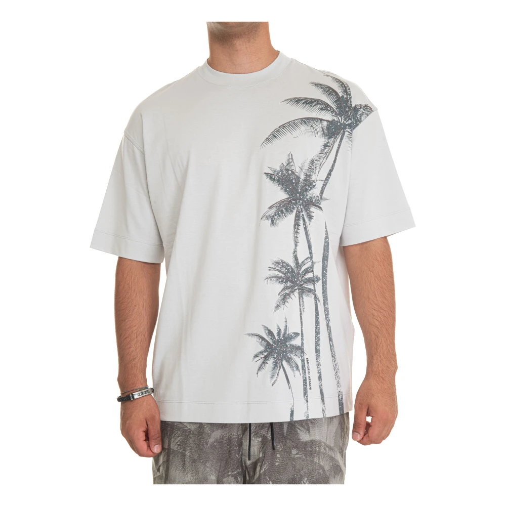 Emporio Armani Palmboom Fantasie Ronde hals T-shirt Gray Heren