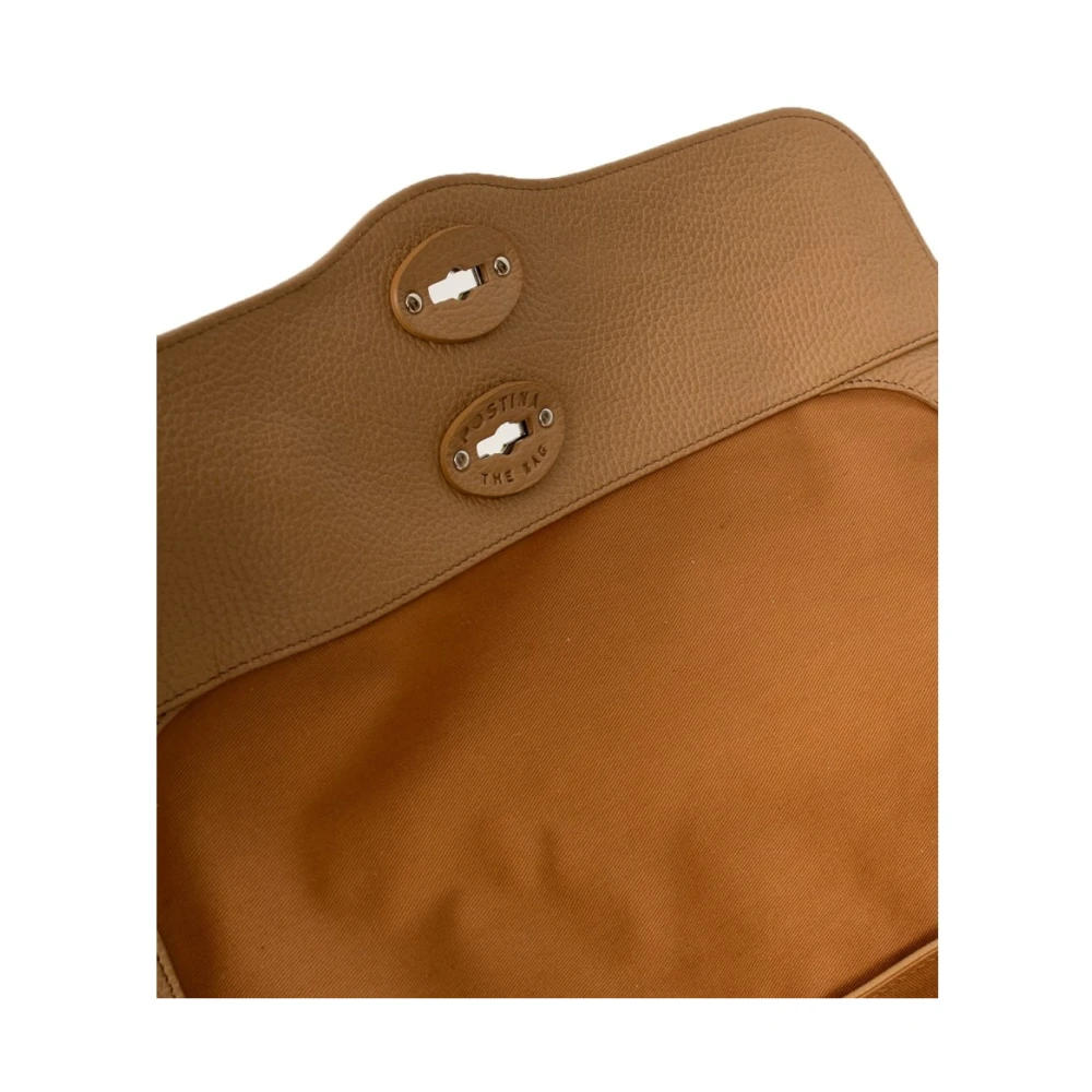 Zanellato Cappuccino Gehamerd Leren Schoudertas Brown Dames