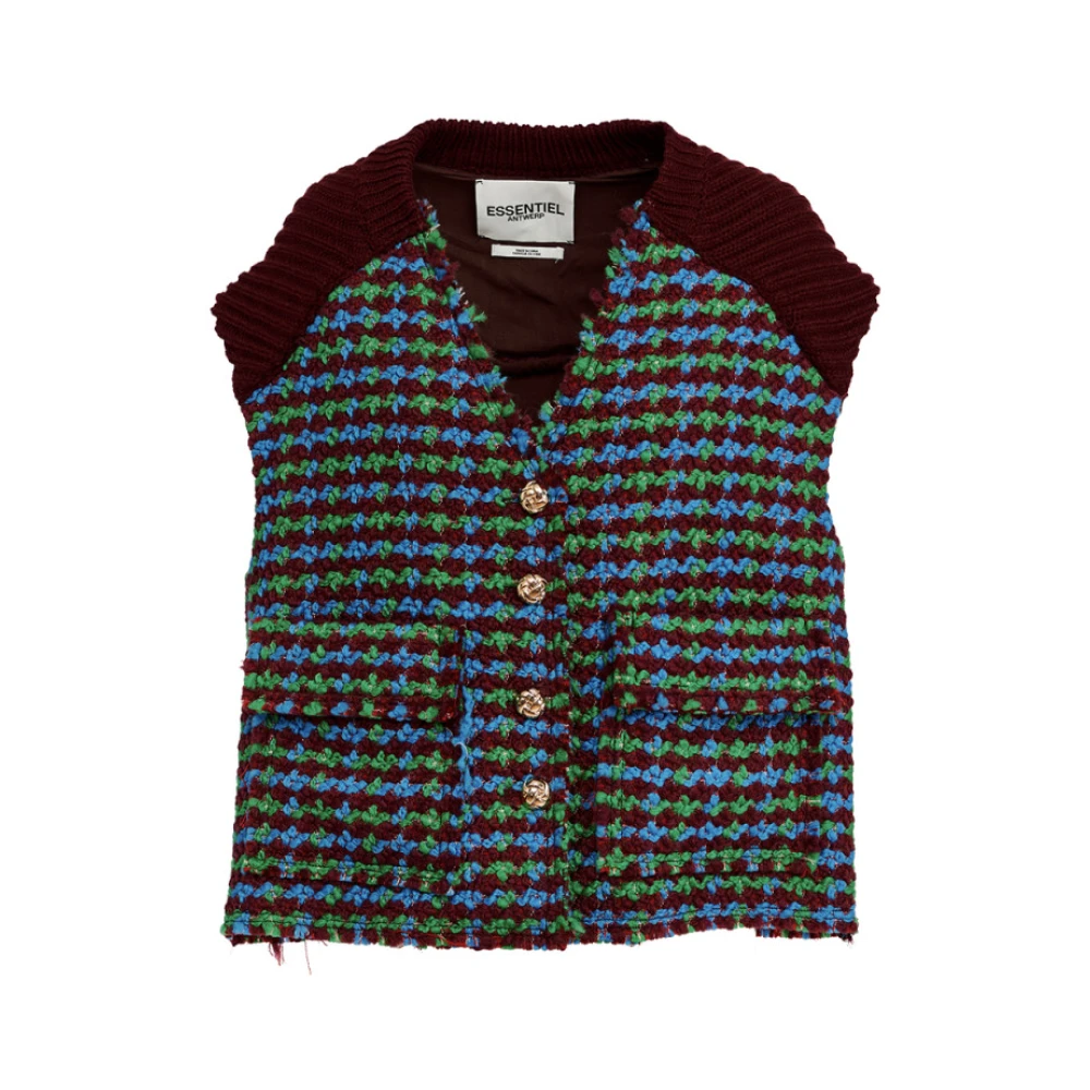 Essentiel Antwerp Bordeaux Tweed Oversized Vest Multicolor Dames