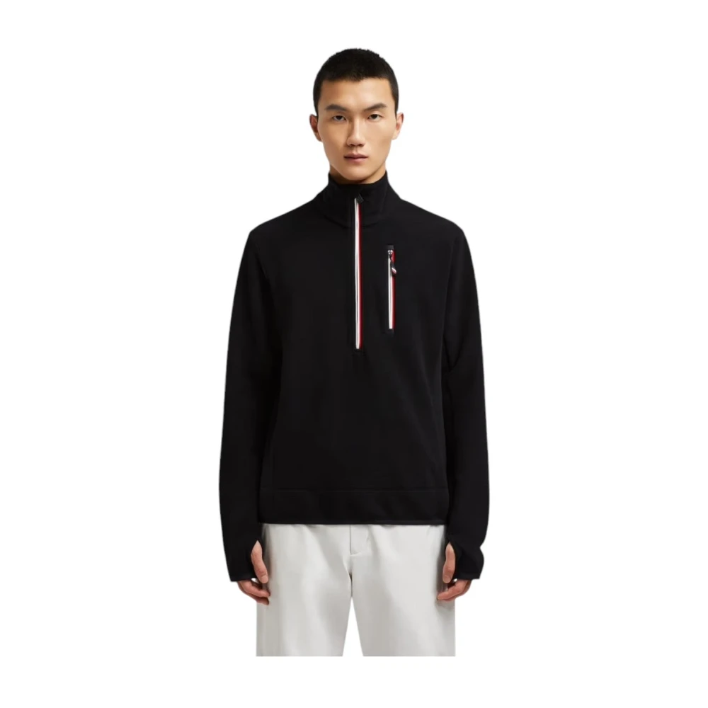 Moncler Zwarte Half-Zip Fleece Sweatshirt Black Heren