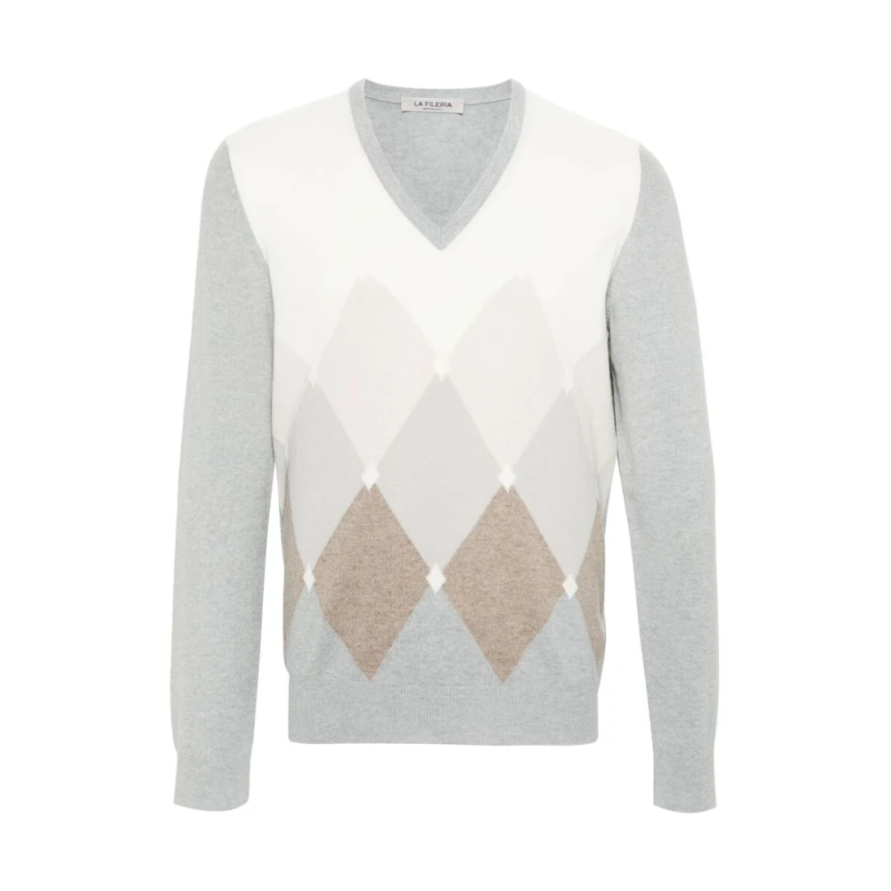 La Fileria Wollen Trui met Diamantpatroon Gray Heren
