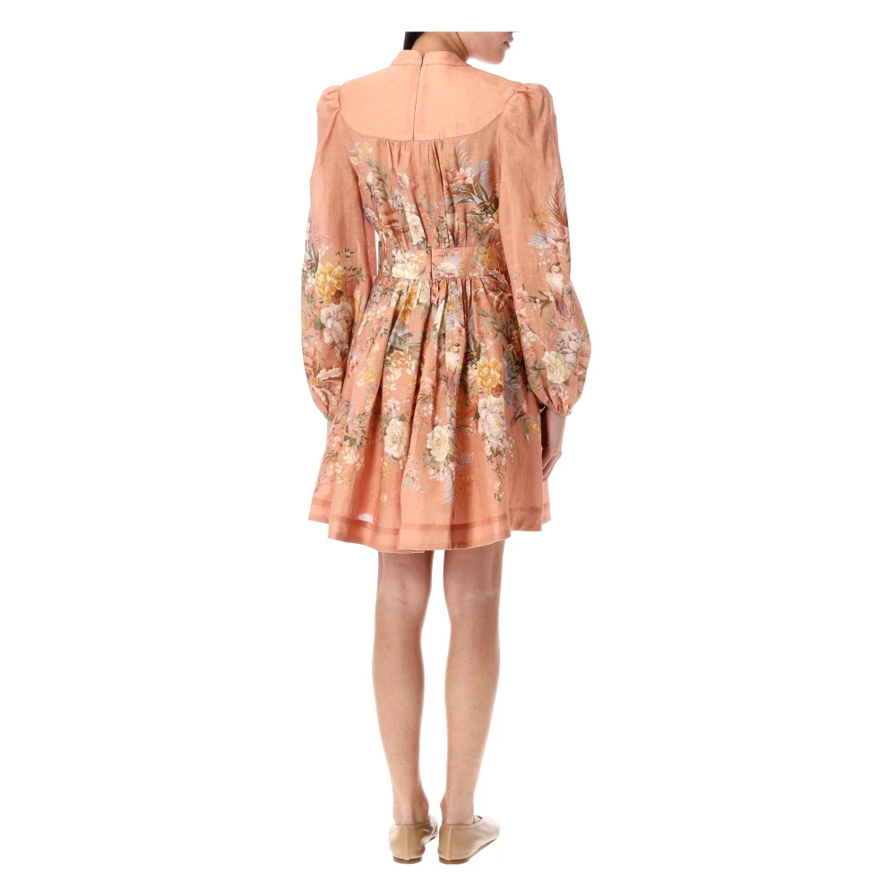 Zimmermann Roze Multi Bloem Plunge Mini Jurk Multicolor Dames