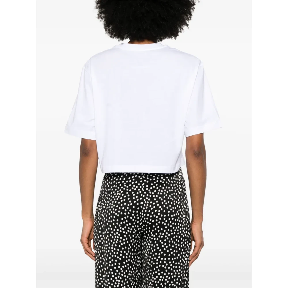 Moschino Wit Geborduurde Cropped T-shirt White Dames
