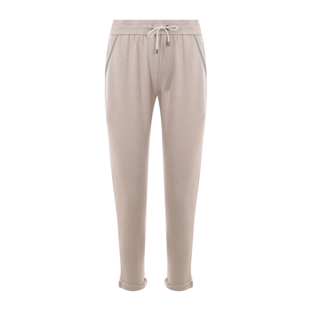 BRUNELLO CUCINELLI Elegante Beige Broek met Monili Versiering Beige Dames