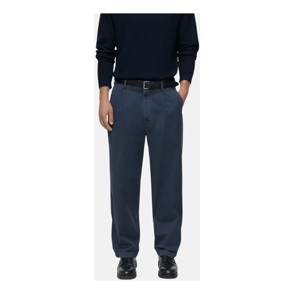 closed Stone Washed Wide-Leg Broek met Zakken Blue Heren